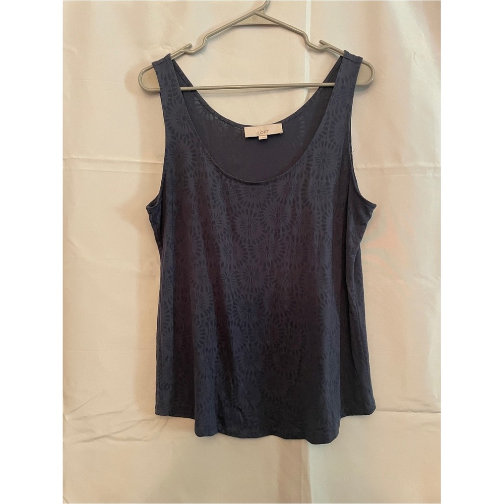 LOFT Navy Floral Pattern PScoop Neck Tank Top Boho Hippie